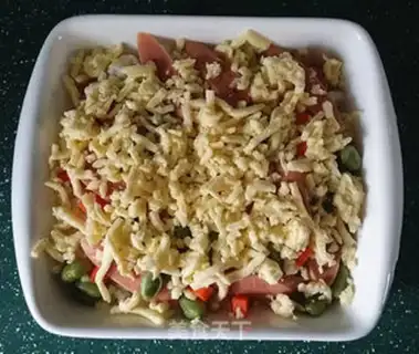 Make Ham sausage cheese rice step 5