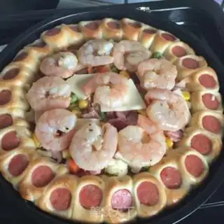 Make A big shrimp pizza with sausages step 14