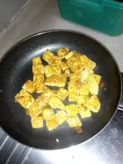 Make Fried meat pine eggs tofu step 2