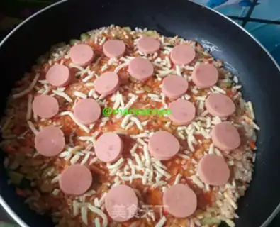 Make Rice ham and sausage pizza step 7