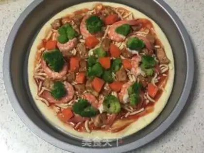 Make The chicken pizza on the bottom of the shrimp step 15