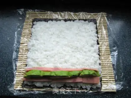 Make Butter and ham sushi step 8