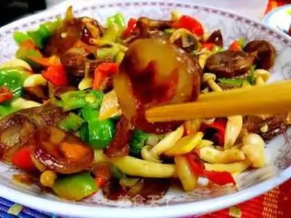 Make Snack pepper mushroom fried sausage step 12