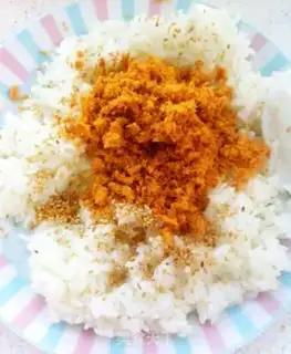 Make Meat pine sesame rice step 2