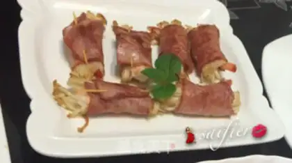 Make Shrimp pins and mushroom bacon rolls step 6