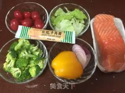 Make salmon vegetable salad step 0