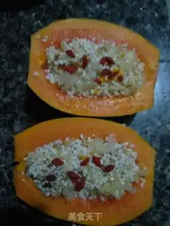 Make Fruit papaya boat rice step 3