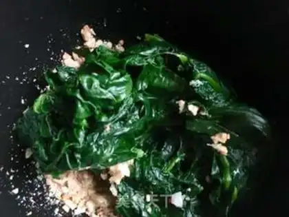 Make The cashew nut spinach tower step 6