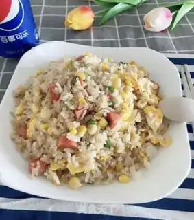 Make Corn-pumped ham-egg fried rice step 6