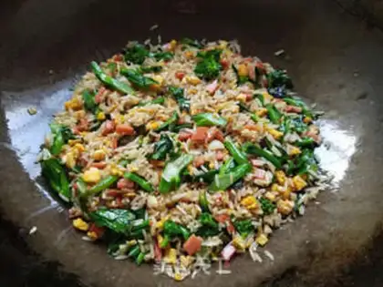 Make Blue ham and egg fried rice step 8