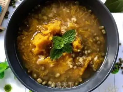 Make Pumpkin green bean congee step 4