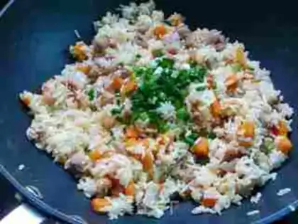 Make Pumpkin chicken rice step 7