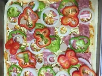 Make Square bacon ham pizza step 12