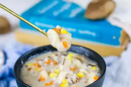 Make Cheese mushroom chicken congee step 8
