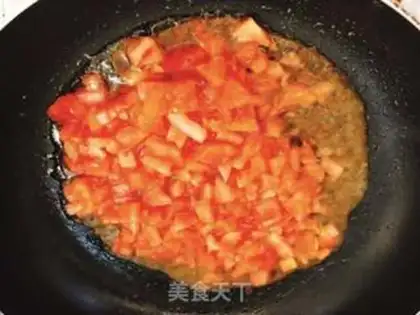 Make Tomato tofu egg soup step 1