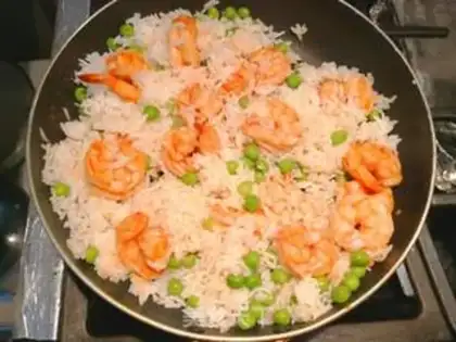 Make Cheese sauce, shrimp fried rice step 6