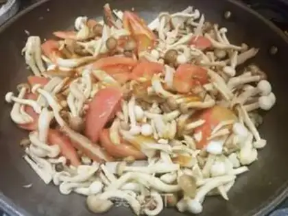 Make Fish cakes, tomatoes, mushrooms step 7