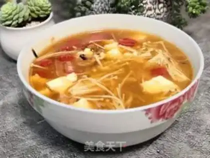 Make Sour tofu, gold and mushroom soup step 5