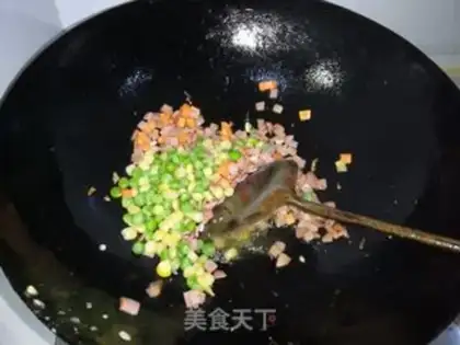 Make Corn pea ham and rice step 7