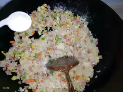 Make Corn pea ham and rice step 12