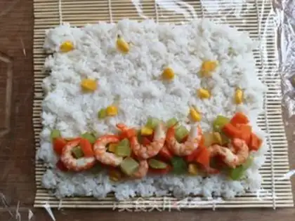Make A rice roll for shrimp step 6