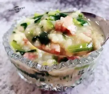 Make Pighead spinach congee step 12