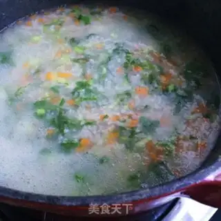 Make Carrot green shrimp congee step 9