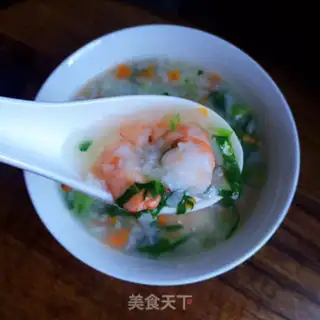 Make Carrot green shrimp congee step 11