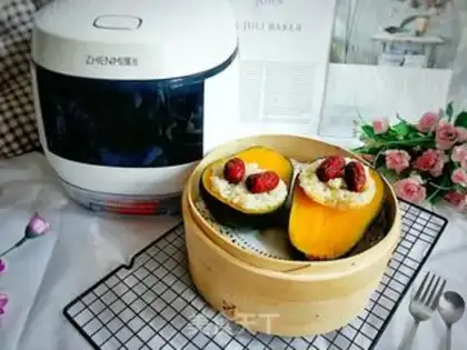 Make Red-tree rice steamed pumpkins step 9