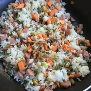 Make Sour bean sausage fried rice step 5