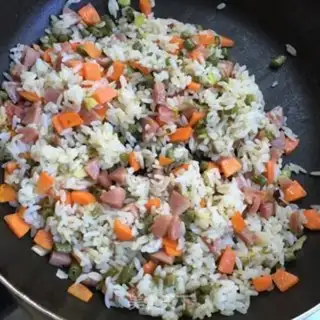 Make Sour bean sausage fried rice step 6
