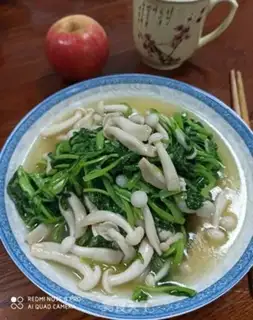 Make The greens are burning white mushrooms step 5