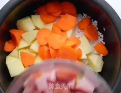 Make Ham sausage potato rice step 1