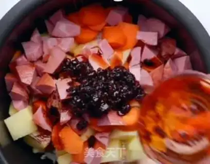 Make Ham sausage potato rice step 2