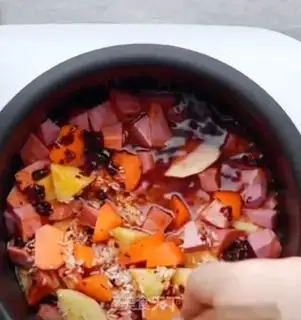 Make Ham sausage potato rice step 3