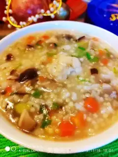 Make Porridge for mushroom chicken meatballs step 12