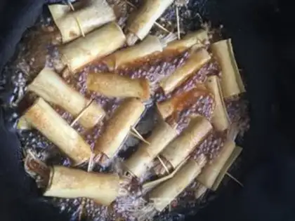 Make Golden mushrooms and bean rolls step 9