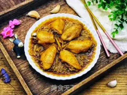 Make Golden mushrooms steam chicken wings step 8