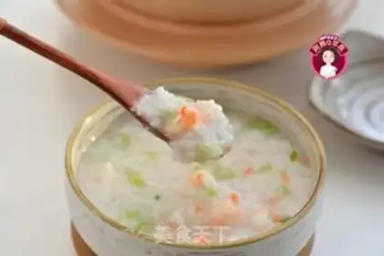 Make Shrimp vegetable greasy pan porridge step 7