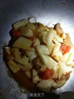 Make Tomato fried mountain medicine step 7