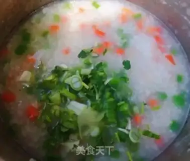 Make Vegetable shrimp congee step 10