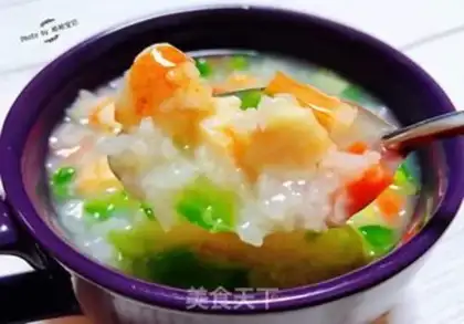 Make Vegetable shrimp congee step 13