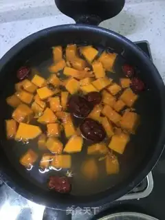 Make Pumpkin green bean congee step 2