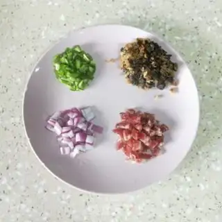 Make Plum and sausage fried rice step 1