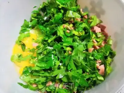 Make Celery and ham and sausage pancakes step 2