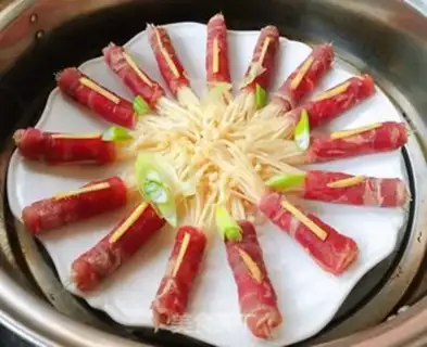 Make Steamed cow, golden mushroom step 5