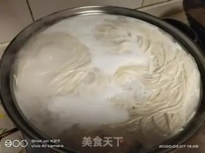 Make Chicken, soup, blue noodles step 1