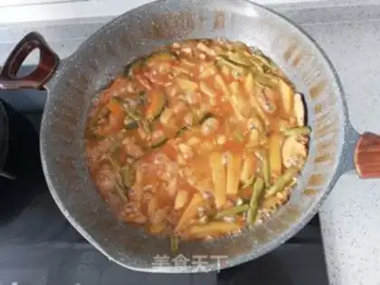 Make Pork bean horn noodles step 11