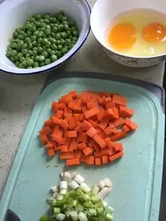 Make Egg carrots, sweet peas step 0
