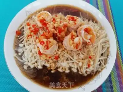 Make Shrimp fans steamed golden needle mushrooms step 9
